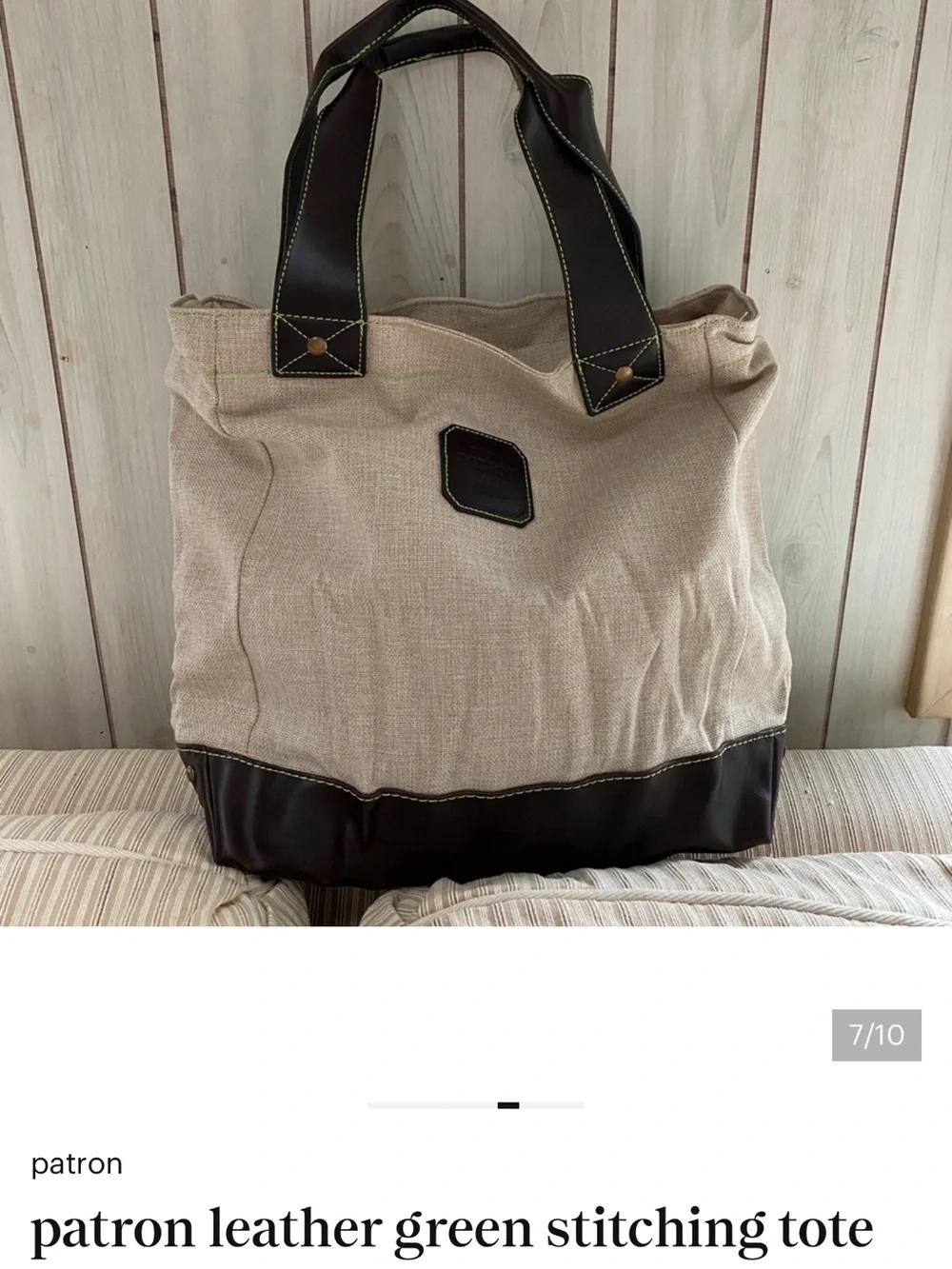 Patrón Tequila Brown beige leather green insulated tote bag purse canvas bag